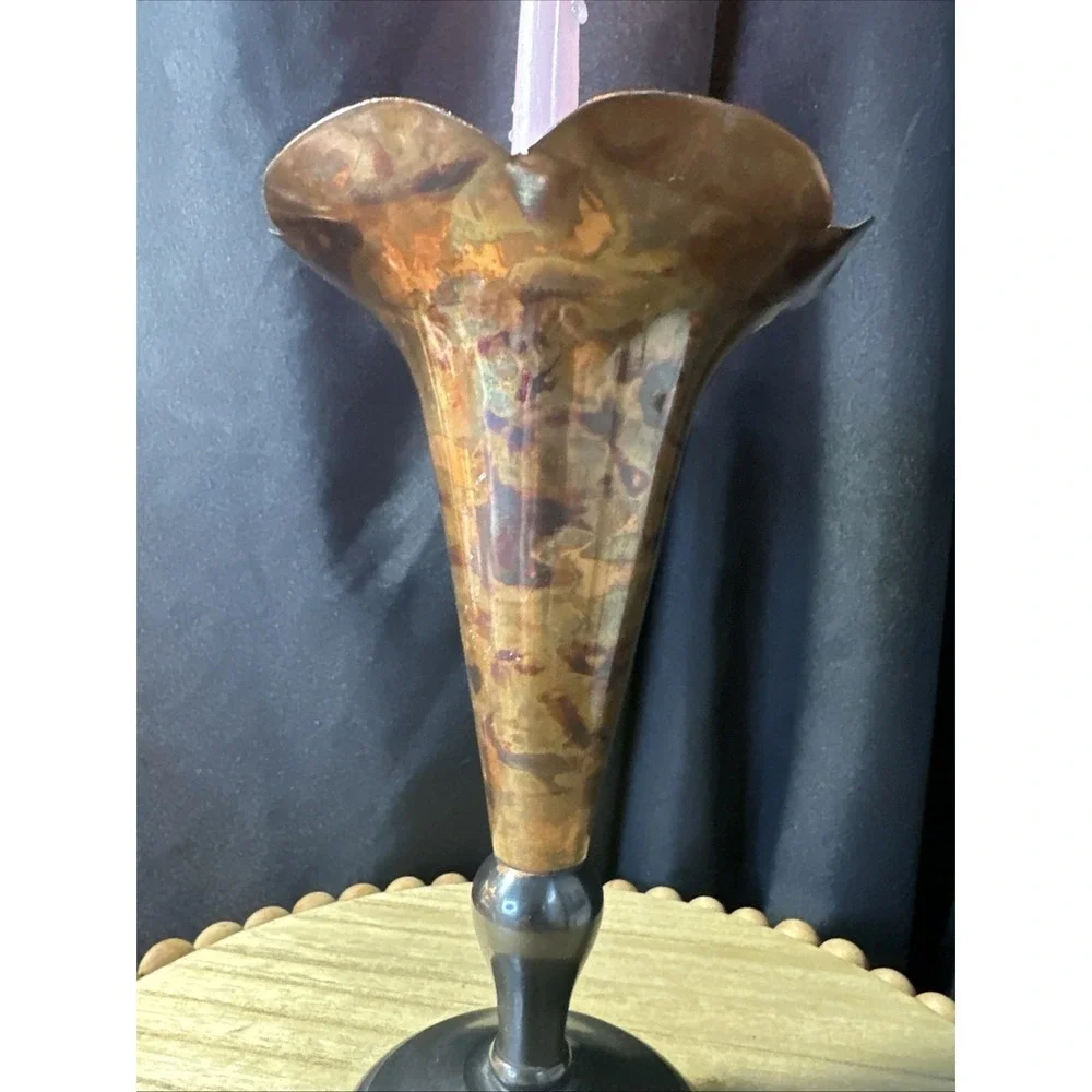 Old Vintage Copper And Brass Candle Holder 9